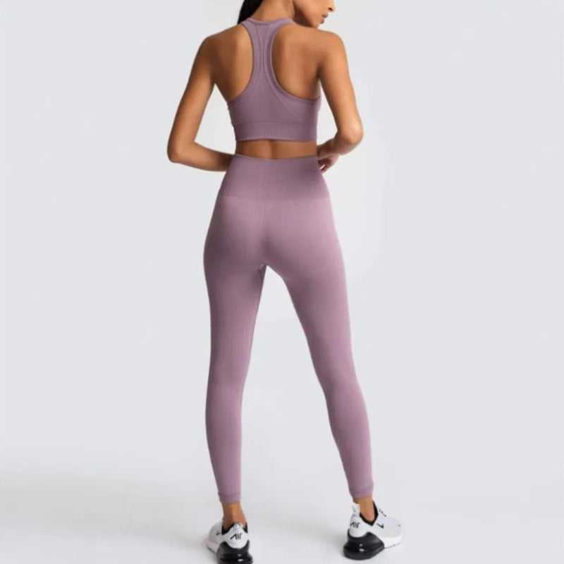 Solid Color Stretchy Sleeveless Sports Bra And High Waisted Legging Set