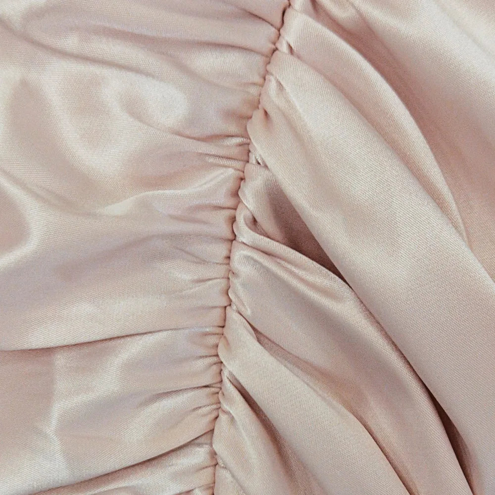 Solid Color Silk Off Shoulder Short Sleeve V-Cut Ruched Criss-Cross Mini Dress