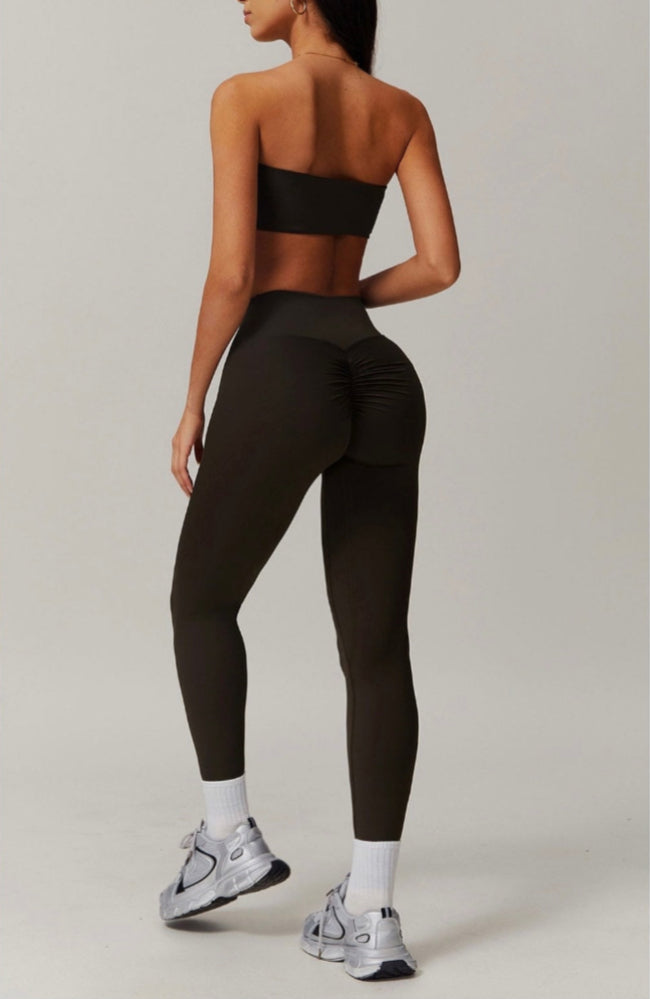 Solid Color Stretchy Bralette And High Waisted Legging Set