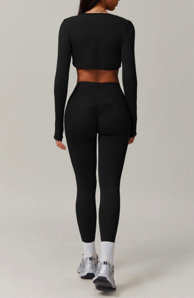 Solid Color Stretchy Cardigan And Bralette And High Waisted Legging Set