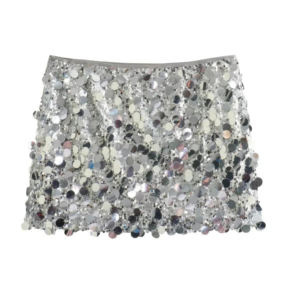 Neutral Sequin Mini Skirt