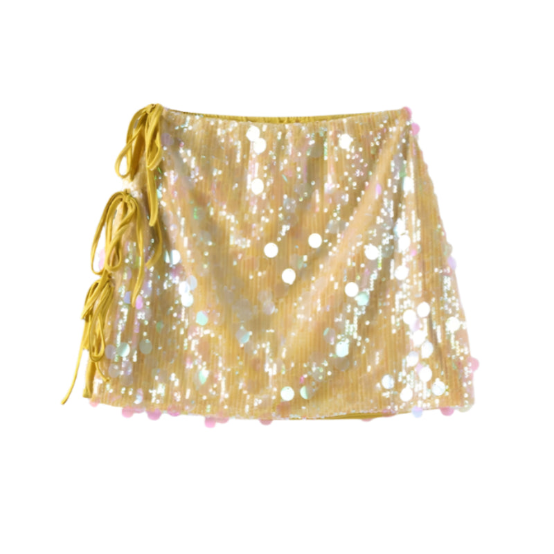 Neon Solid Color Sequin Side Tie-Up Mini Skirt