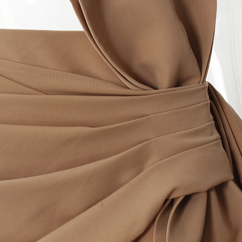 Neutral Pleated Side Bow Mini Skirt