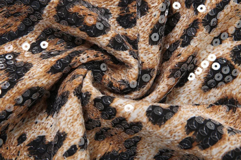 Brown Cheetah Sequin High Waisted Loose Pants