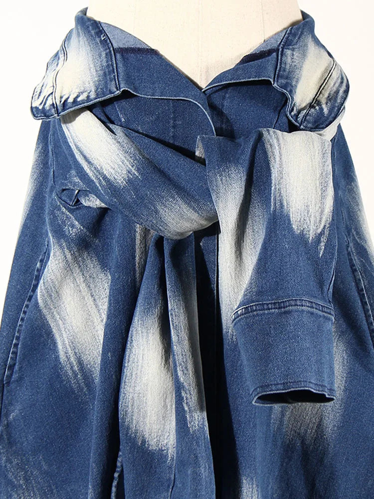 Blue Denim Jean Tie-Dye Front Tie Distressed Maxi Skirt