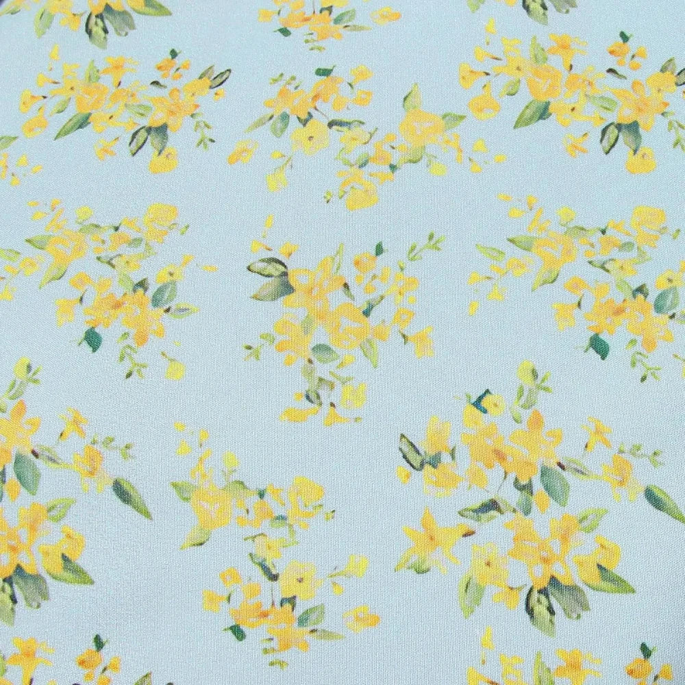 Blue Yellow Floral Print Front Button Up Spaghetti Strap And Flowy Maxi Skirt Set