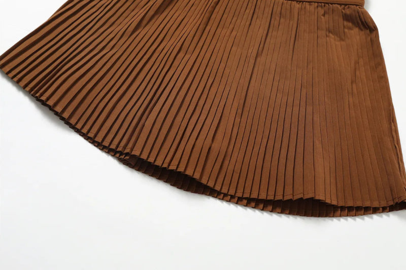 Solid Color Stretchy Sleeveless Top And Pleated Mini Skirt Set