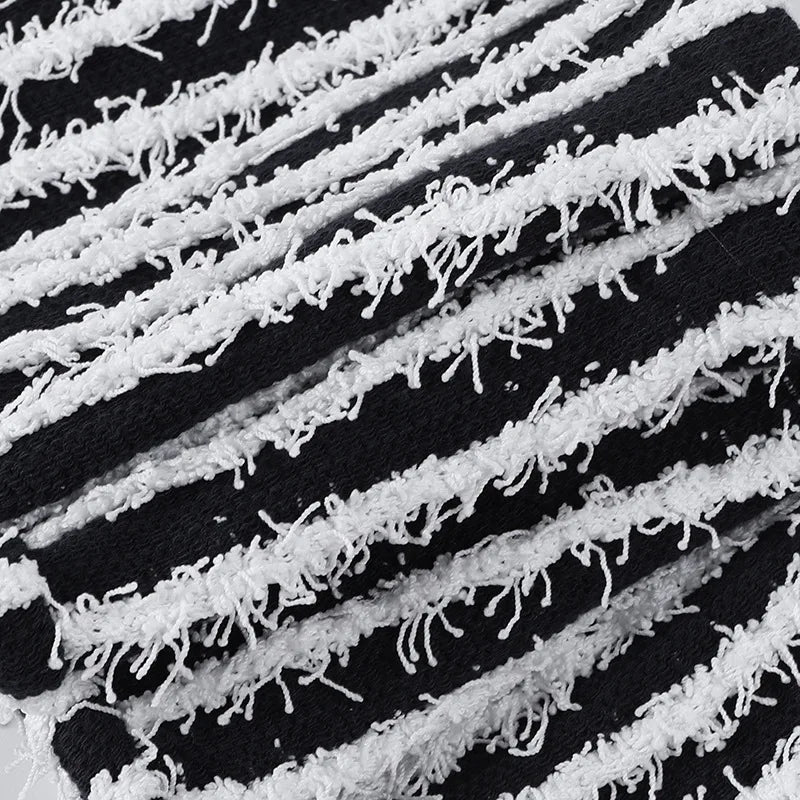 Neutral Fuzzy Knit Stripe High Waisted Pants