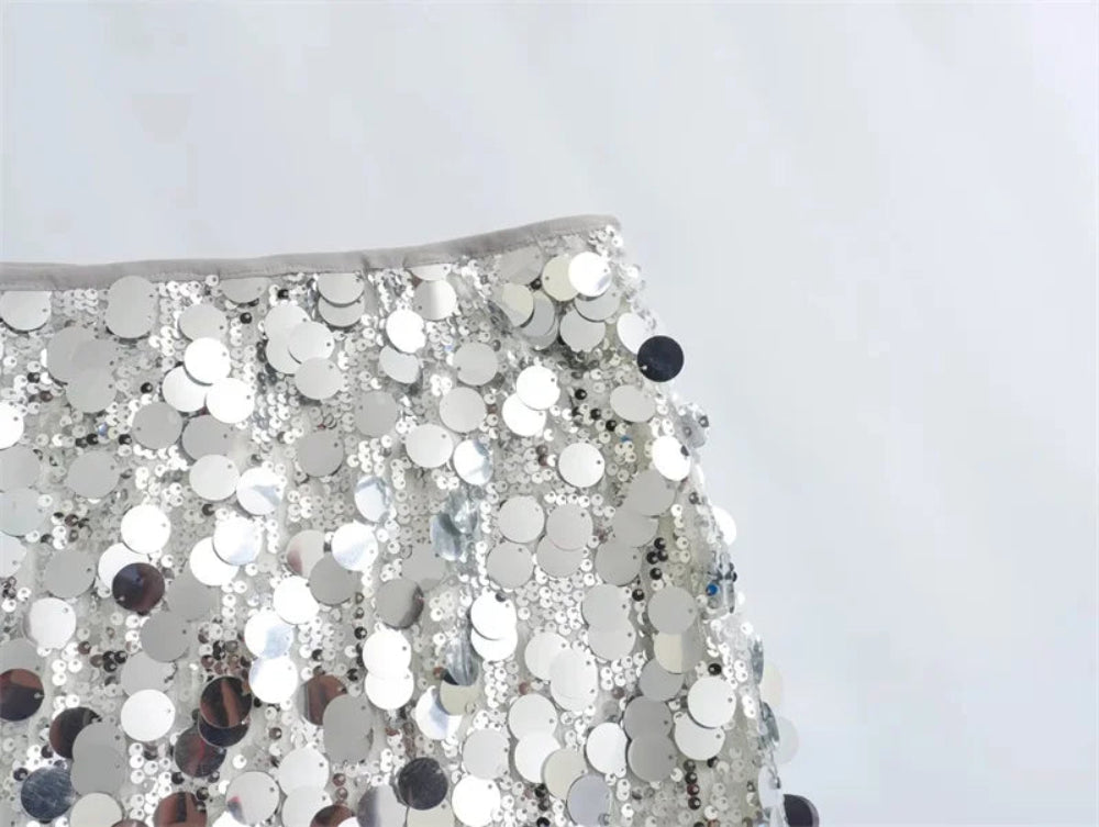 Neutral Sequin Mini Skirt