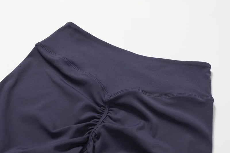 Solid Color Stretchy Short Sleeve And V-Cut High Waisted Biker Shorts Set