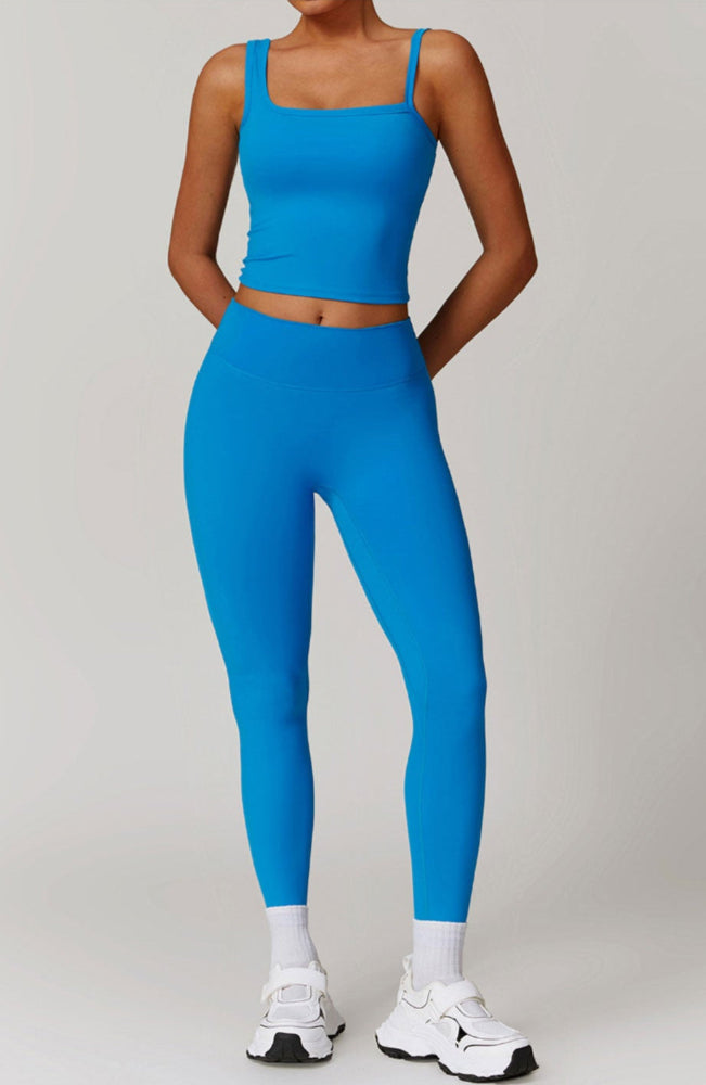 Solid Color Different Size Spaghetti Strap And High Waisted Ruched Booty Legging Set