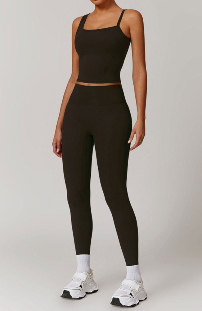 Solid Color Different Size Spaghetti Strap And High Waisted Ruched Booty Legging Set