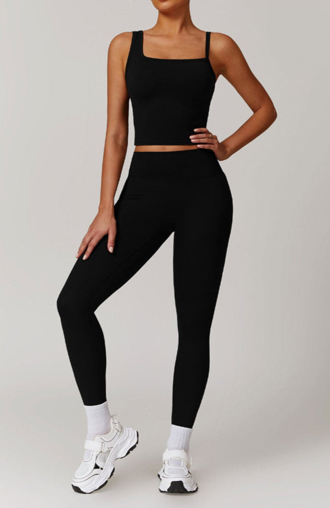 Solid Color Different Size Spaghetti Strap And High Waisted Ruched Booty Legging Set