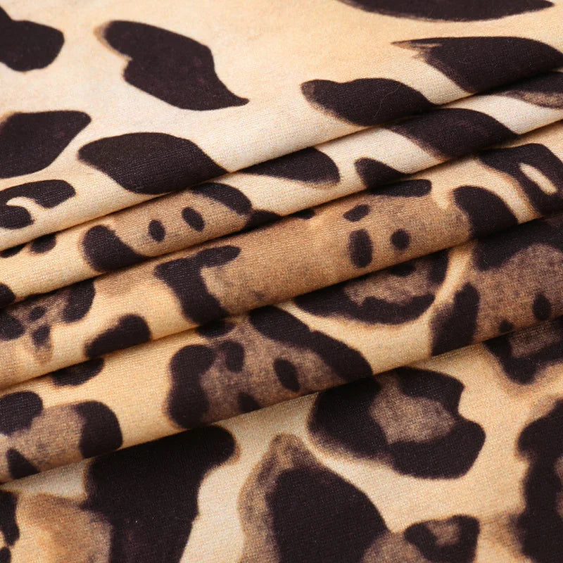 Brown Cheetah Collar V-Cut Corset Flare Long Sleeve