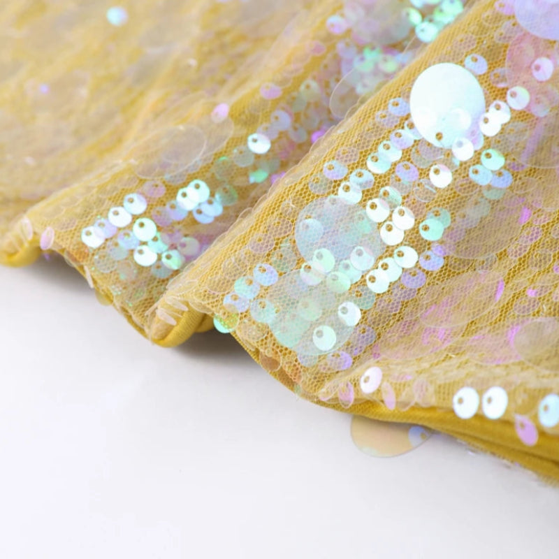 Neon Solid Color Sequin Side Tie-Up Mini Skirt