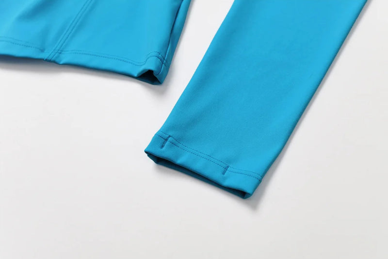 Solid Color Stretchy Collar Zip-Up Jacket And Pleated Mini Skirt Set