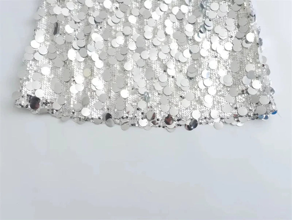 Neutral Sequin Mini Skirt