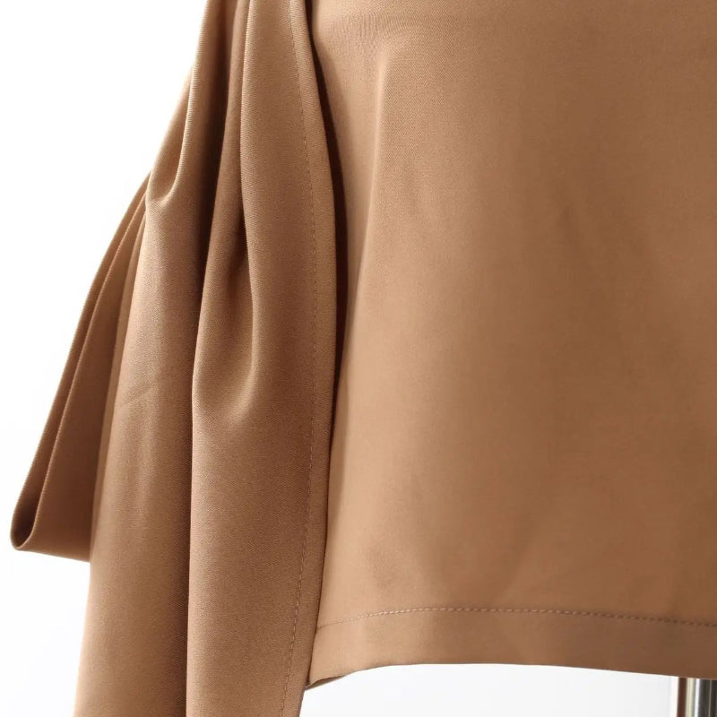 Neutral Pleated Side Bow Mini Skirt