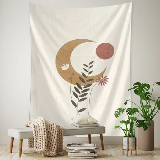 Minimalist Moon And Flower Tapestry