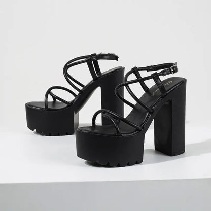 Neutral Leather Criss-Cross Strappy Platform Heels
