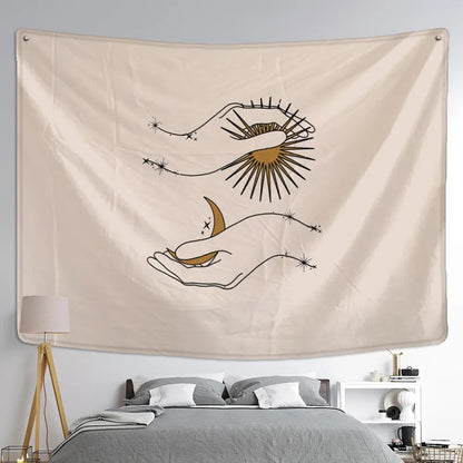 Sun And Moon In Hands Tapestry