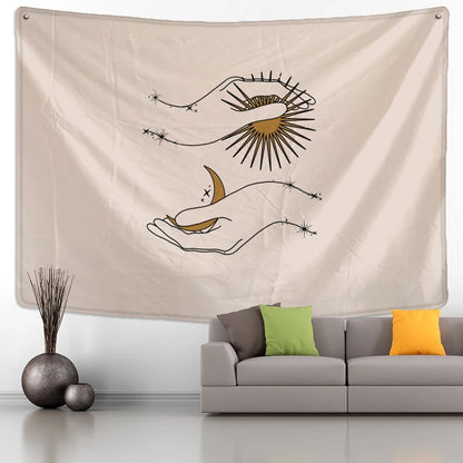 Sun And Moon In Hands Tapestry