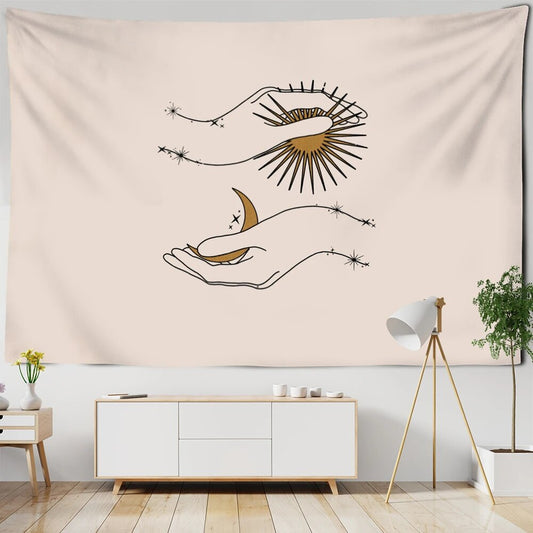 Sun And Moon In Hands Tapestry
