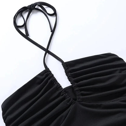 Solid Color Drawstring V-Style Halter Top