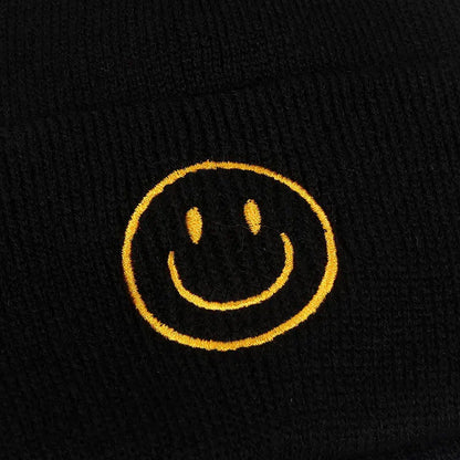 Solid Color Knit Smiley Face Beanie