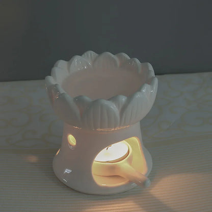 White Porcelain Lotus Flower Essential Oil And Candle Holder Burner