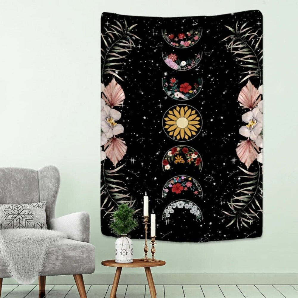 Floral Moon Phases In The Stars Tapestry