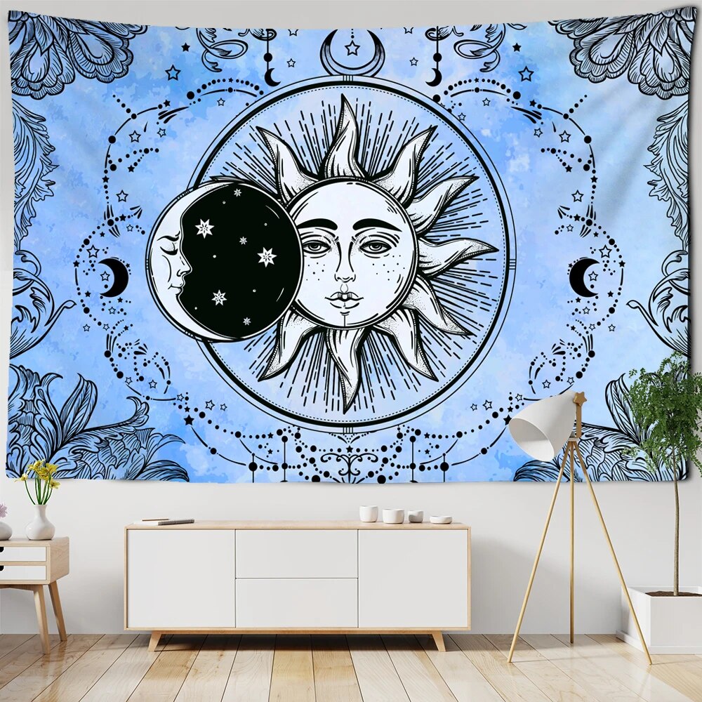 Solid Color Sun And Moon Tapestry