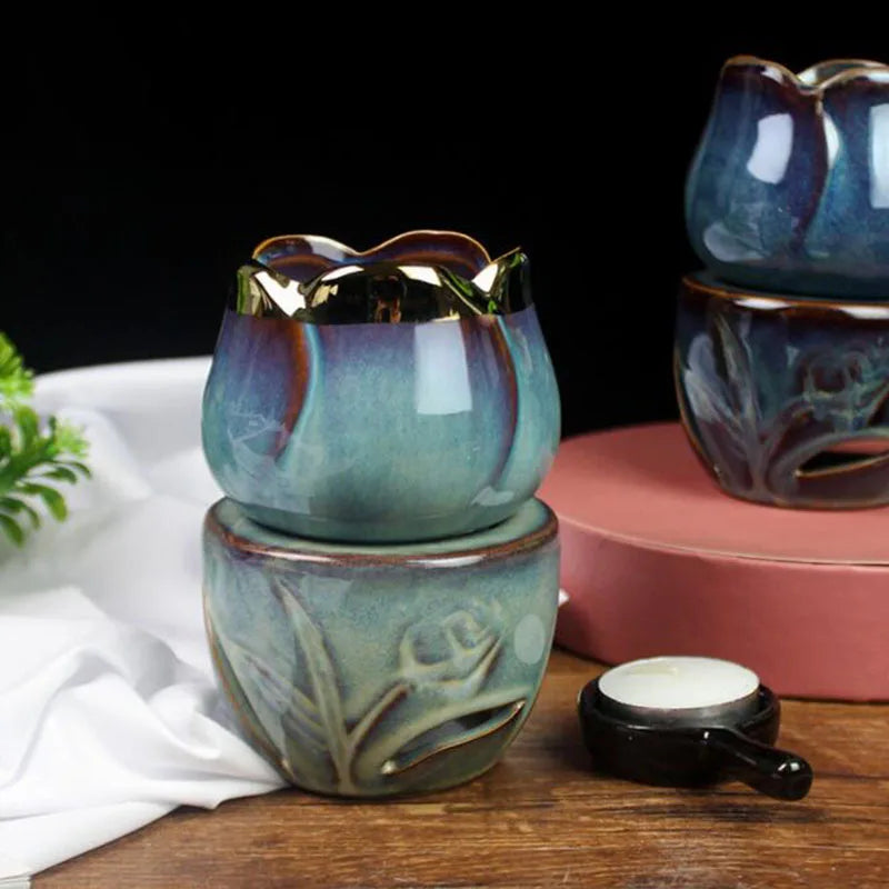 Blue Ombre Porcelain Rose Essential Oil And Candle Holder Burner