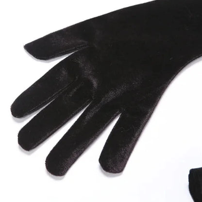 Black Suede Gloves Solid color Puff Trim + Strapless Mini Dress