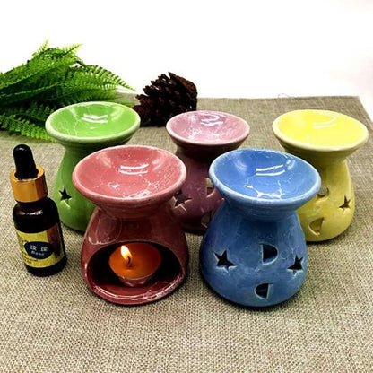 Solid Color Crackle Porcelain Star And Moon Essential Oil Burner