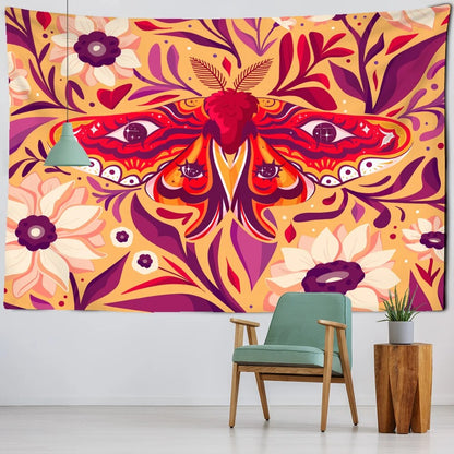 Orange Butterfly Floral Tapestry