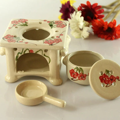 Porcelain Red Flower Print Essential Oil And Candle Holder Burner