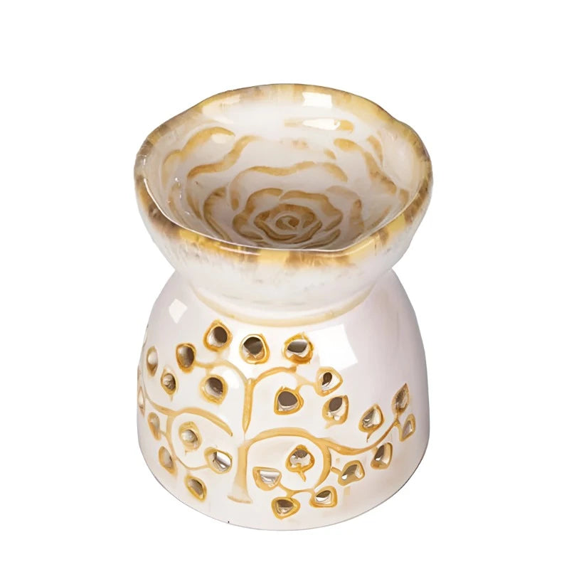 White And Beige Porcelain Tree Of Life Essential Oil Burner