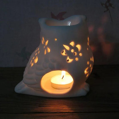 White Ceramic Owl Essential Oil Burner