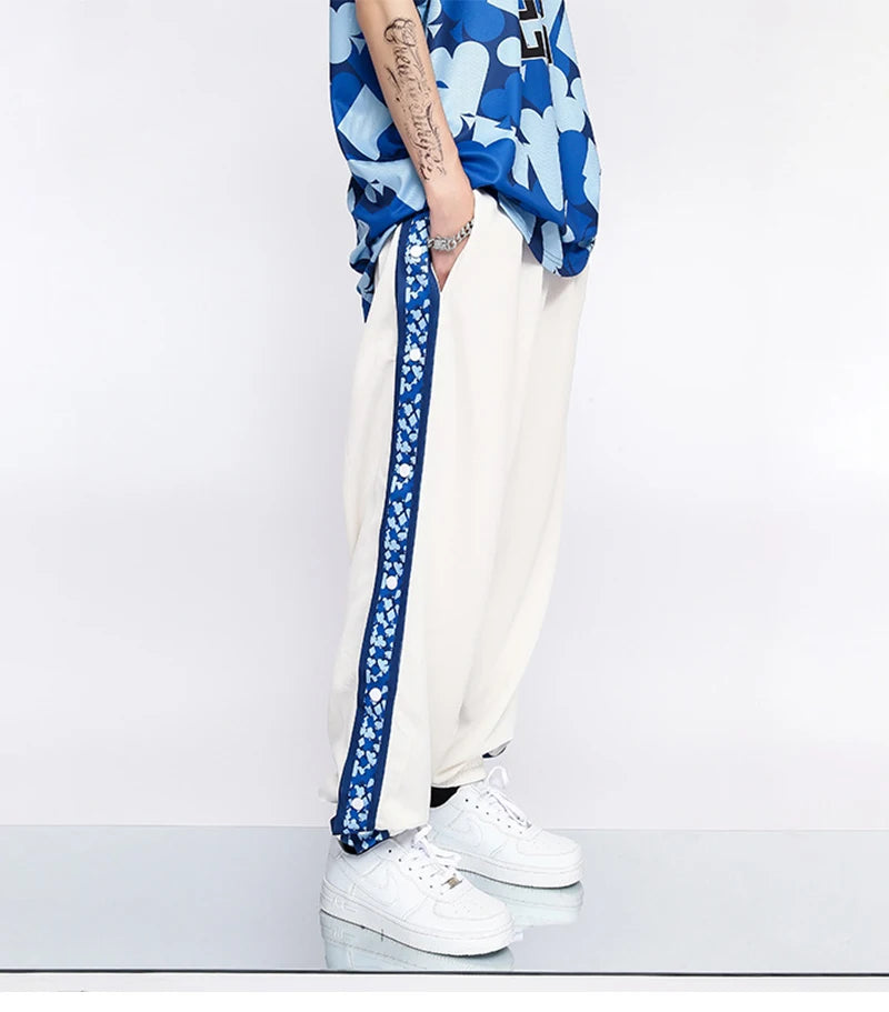 Windbreaker Side Pattern Striped Button Down Joggers