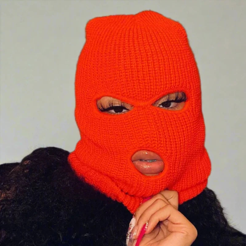 Solid Color Thick Knit Mask Beanie