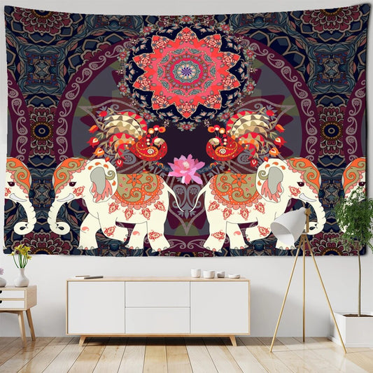 Mandala Elephants Tapestry