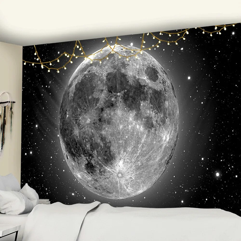 Black Moon In Stars Tapestry