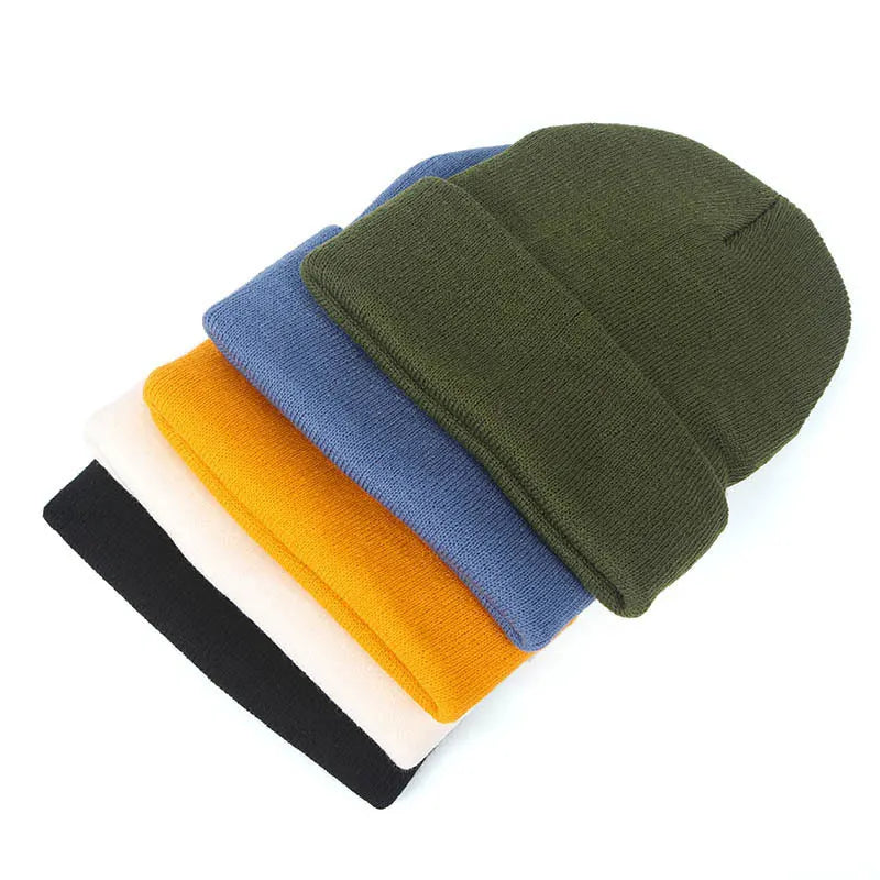 Solid Color Knit Smiley Face Beanie