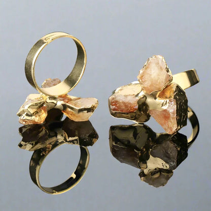 Metal Triple Raw Citrine Crystal Ring