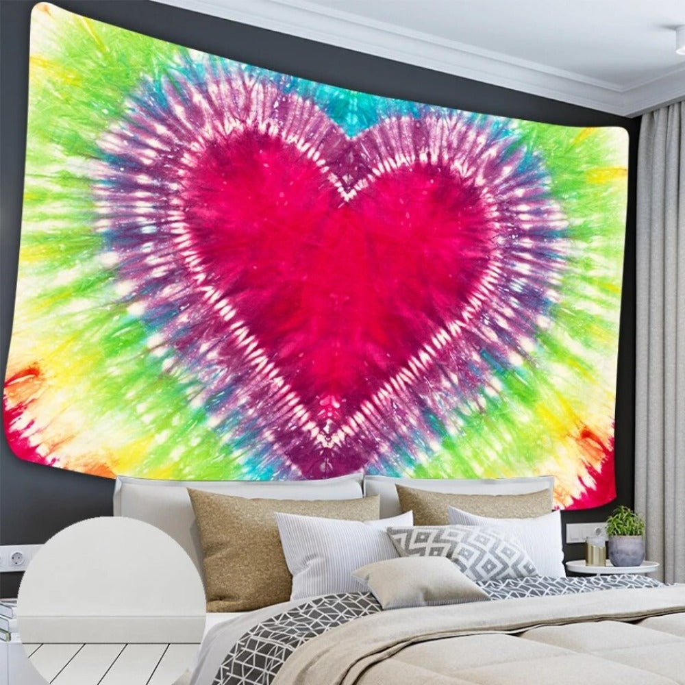 Multicolor Tie-Dye Heart Tapestry