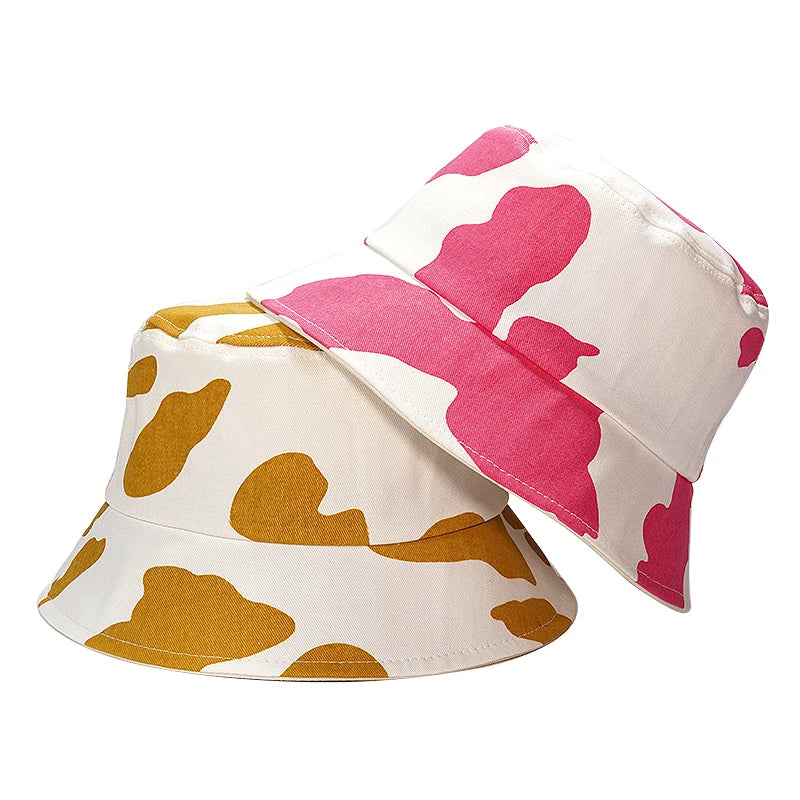 Solid Color Cow Print Bucket Hat