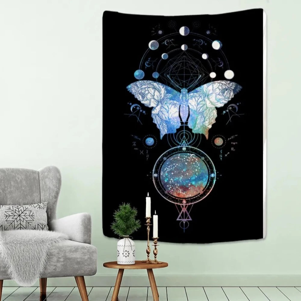 Butterfly And Moon Phases Tapestry