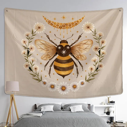 Honey Comb Dripping Moon And Bee Tapestry