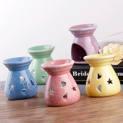 Solid Color Crackle Porcelain Star And Moon Essential Oil Burner